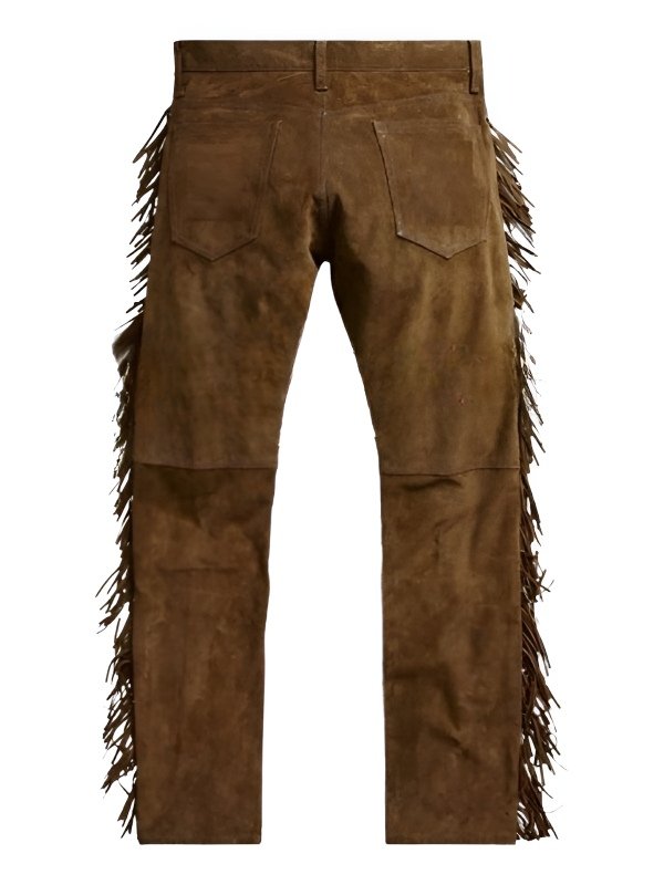 Cowboy Fringes Brown Cowhide Suede Leather Pants For Mens Mens Cowboy Fringes Brown Cowhide Suede Leather Pants