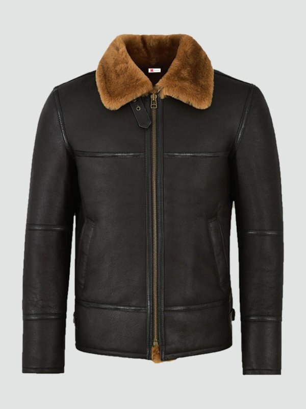 Mens Black Traditional Shearling Leather Jacket Mens Leather Black Traditional Shearling Jacket