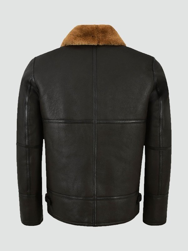 Mens Leather Black Traditional Shearling Jacket Traditional Shearling Black Leather For Jacket Mens