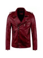 Richard Slim Fit Red Biker Jacket For Mens