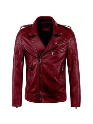 Richard Slim Fit Red Biker Jacket For Mens