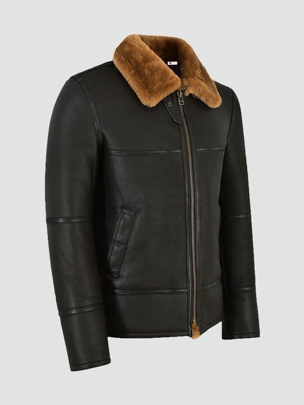 Traditional Shearling Black Leather Jacket For Mens Mens Black Traditional Shearling Leather Jacket