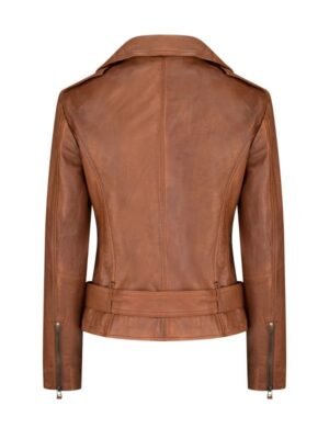 Women’s Tan Brown Asymmetrical Biker Leather Jacket