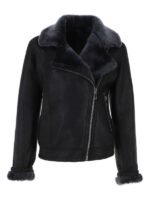 Womens Shearling Aviator Black Leather Jacket For Sale