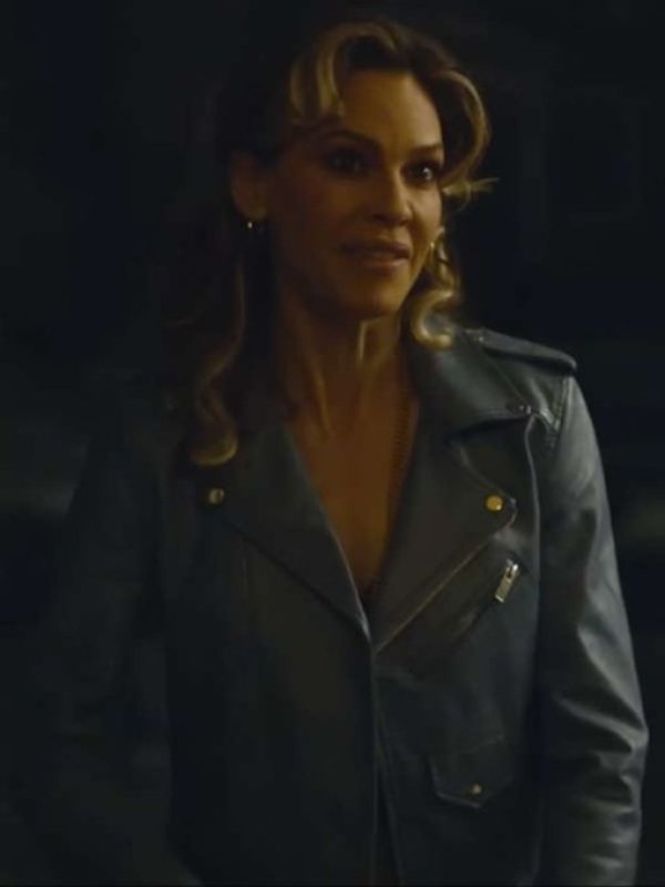 Hilary Swank Film Ordinary Angels Hilary Swank Blue Leather Jacket Hilary Swank Ordinary Angels Blue Leather Jacket