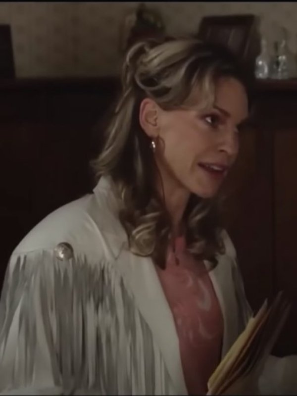 Sharon Stevens Film Ordinary Angels 2024 Hilary Swank White Fringed Jacket Ordinary Angels 2024 Sharon Stevens White Fringed Jacket