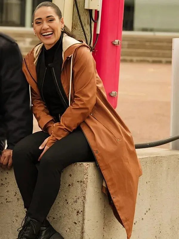 Joséphine Jobert Saint-Pierre 2025 Coat Arch Saint-Pierre Tv Series Joséphine Jobert Brown Hooded Coat