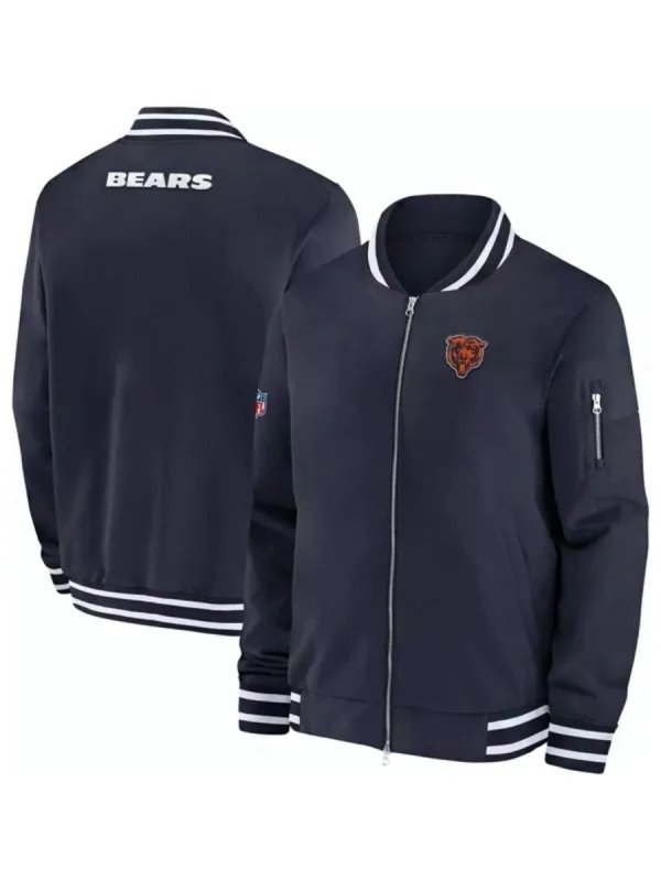 Mens Chicago Bears Sideline Coaches Blue Bomber Jacket Mens Chicago Bears Sideline Coaches Navy Blue Bomber Jacket