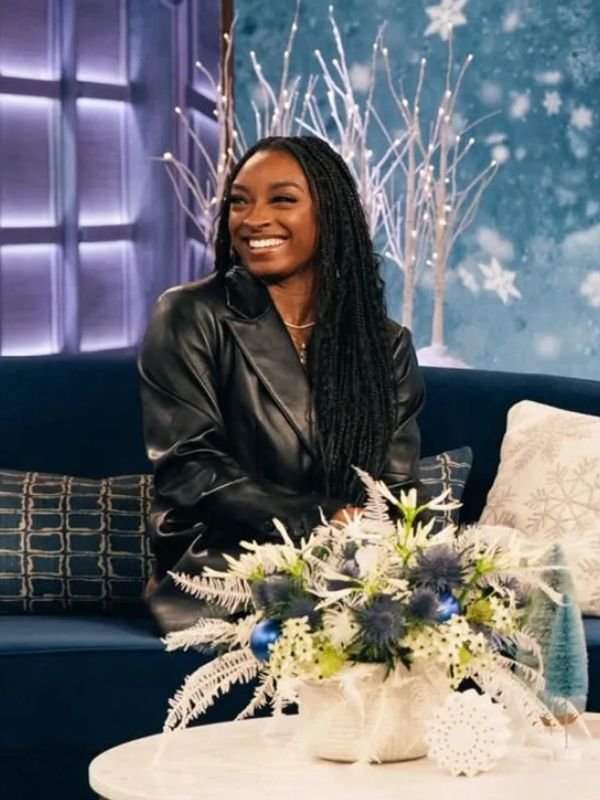 The Kelly Clarkson Show 2024 Simone Biles Black Leather Blazer Simone Biles The Kelly Clarkson Show Leather Blazer
